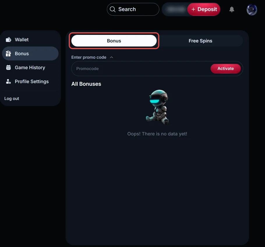 Bonus tab highlighted in the LineUp profile bonus section