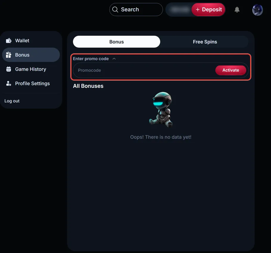 Enter promo code field with the Activate button in the LineUp profile