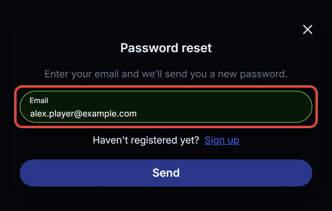 Email field highlighted in the LineUp Password reset window